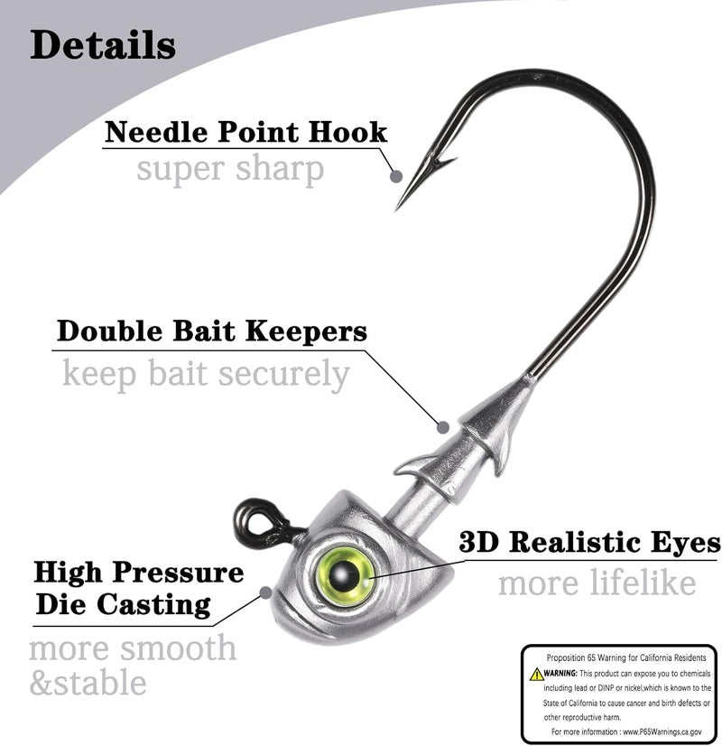 FISHCORNER Swimbait Jig Heads Fishing Jigs Swim Bait Jighead with Two Bait Keepers and 3D Eyes 1/8 3/16 1/4 3/8 1/2oz Jigheads Freshwater Saltwater Fishing - Image 3
